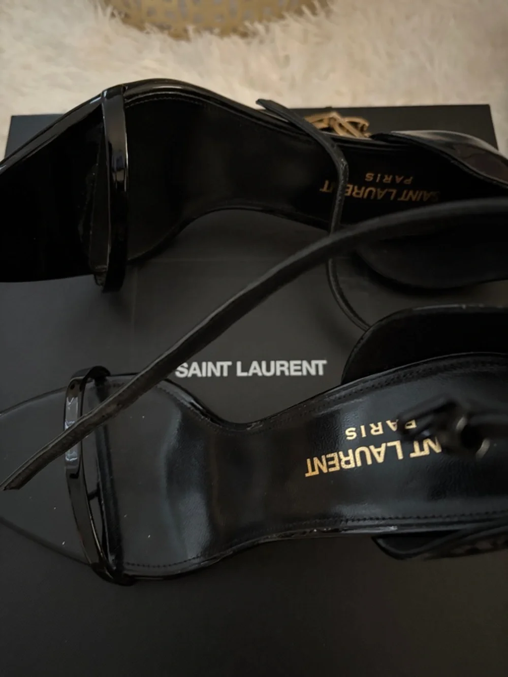Saint Laurent Black Patent Leather Strappy Heels - Picture 1 of 5